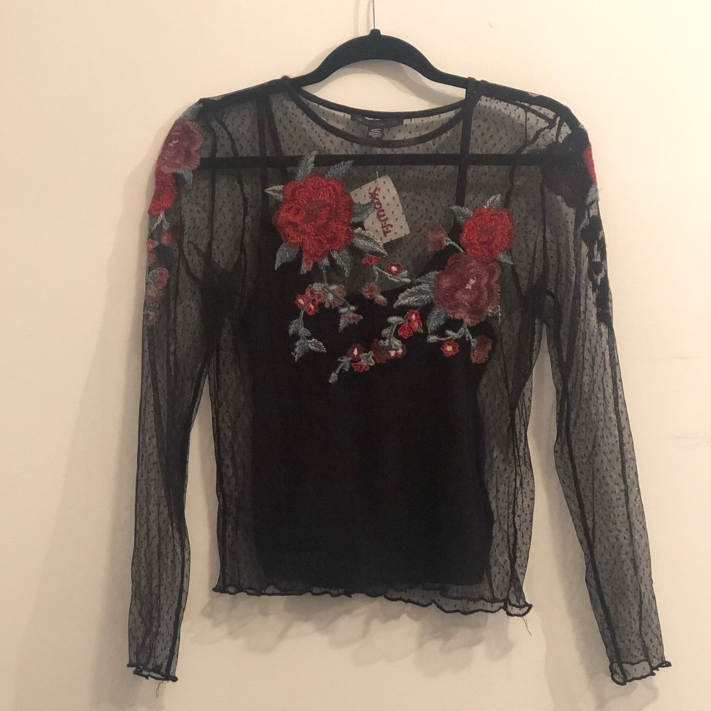 American Eagle Embroidered Mesh Top
